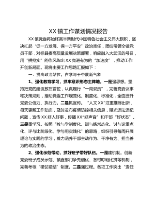 XX镇工作谋划情况报告