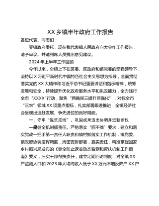 XX乡镇半年政府工作报告