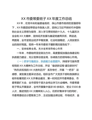 XX市委常委班子XX年度工作总结