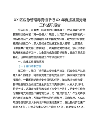 XX区应急管理局党组书记XX年度抓基层党建工作述职报告