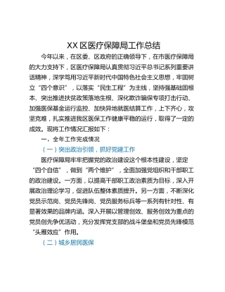 XX区医疗保障局工作总结