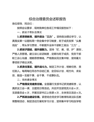 综合治理委员会述职报告