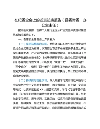 在纪委全会上的述责述廉报告（县委常委、办公室主任）