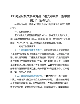 XX局全区机关事业党建“逐支部观摩、整单位提升”活动汇报