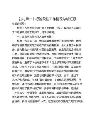驻村第一书记阶段性工作情况总结汇报_1