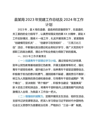 县某局2023年党建工作总结及2024年工作计划