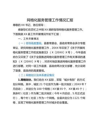 网格化服务管理工作情况汇报