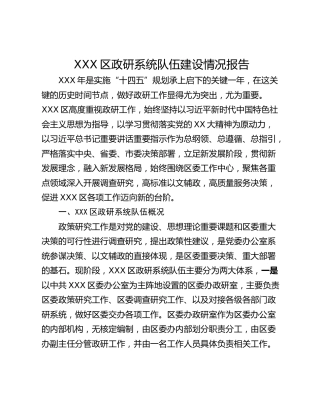 XXX区政研系统队伍建设情况报告