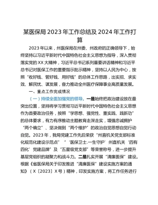 某医保局2023年工作总结及2024年工作打算