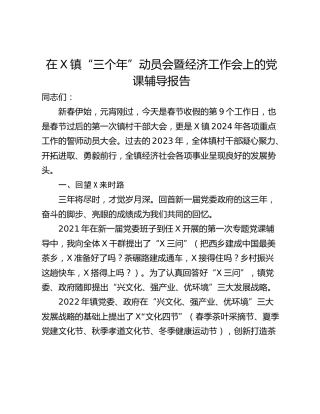 在X镇“三个年”动员会暨经济工作会上的党课辅导报告