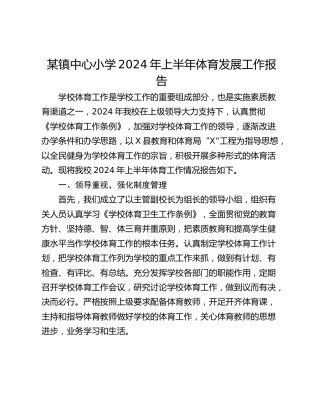 某镇中心小学2024年上半年体育发展工作报告