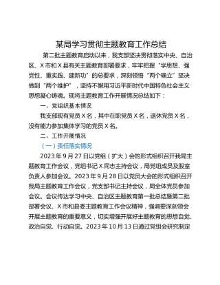 某局学习贯彻主题教育工作总结