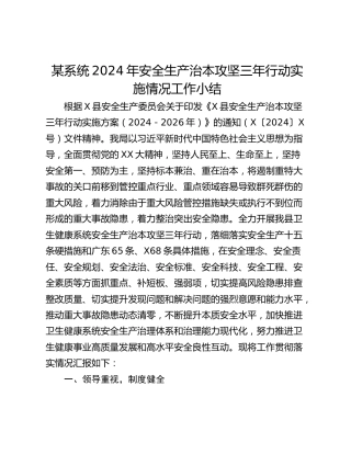 某系统2024年安全生产治本攻坚三年行动实施情况工作小结