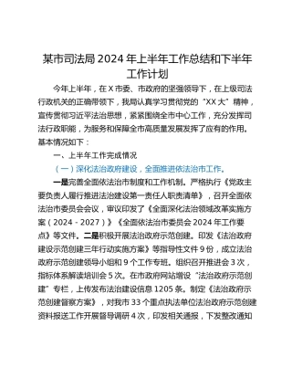 某市司法局2024年上半年工作总结和下半年工作计划