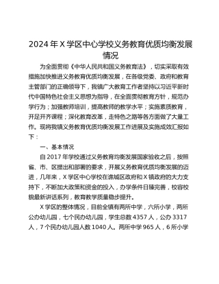 2024年X学区中心学校义务教育优质均衡发展情况