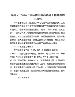 某局2024年上半年优化营商环境工作开展情况报告