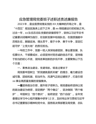 应急管理局党委班子述职述责述廉报告