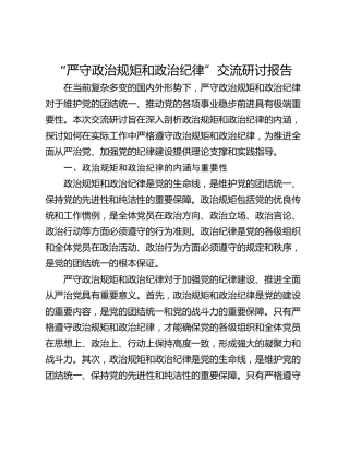 “严守政治规矩和政治纪律”交流研讨报告