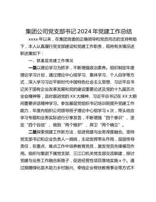 集团公司党支部书记2024年党建工作总结