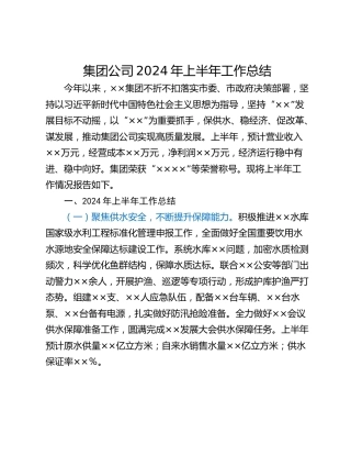 集团公司2024年上半年工作总结