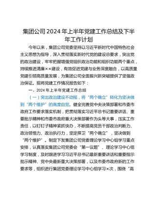 集团公司2024年上半年党建工作总结及下半年工作计划_1