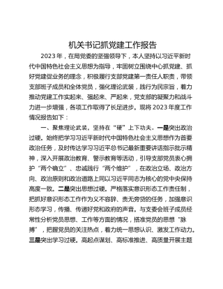 机关书记抓党建工作报告