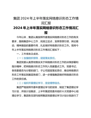 集团2024年上半年落实网络意识形态工作情况汇报