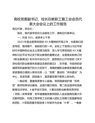 高校党委副书记、校长在教职工暨工会会员代表大会会议上的工作报告
