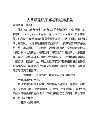 支队级副职干部述职述廉报告