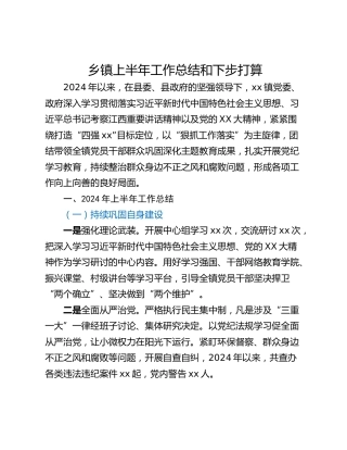 乡镇上半年工作总结和下步打算