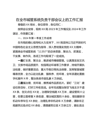 在全市城管系统负责干部会议上的工作汇报