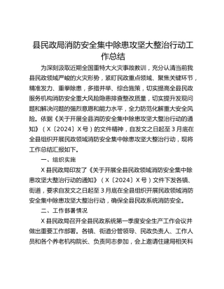 县民政局消防安全集中除患攻坚大整治行动工作总结
