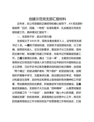 创建示范党支部汇报材料