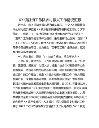 XX镇驻镇工作队乡村振兴工作情况汇报