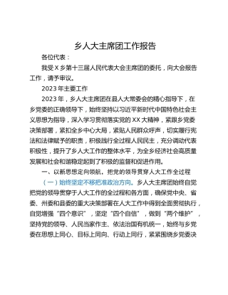 乡人大主席团工作报告