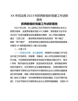 XX市司法局2023年抓两新组织党建工作述职报告