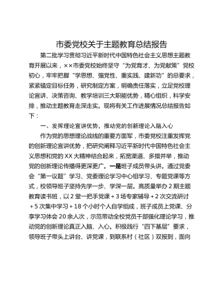 市委党校关于主题教育总结报告