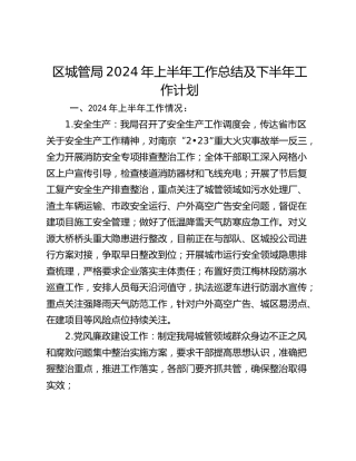 区城管局2024年上半年工作总结及下半年工作计划