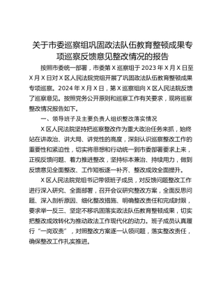 关于市委巡察组巩固政法队伍教育整顿成果专项巡察反馈意见整改情况的报告
