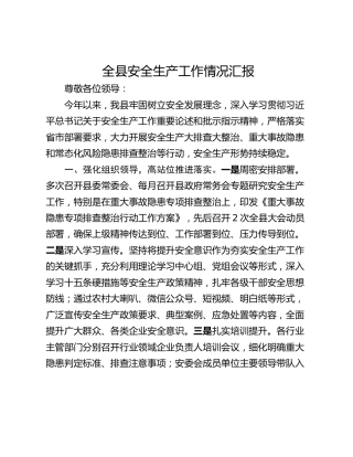 全县安全生产工作情况汇报