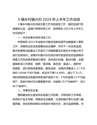 X镇乡村振兴办2024年上半年工作总结