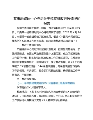 某市融媒体中心党组关于巡察整改进展情况的报告