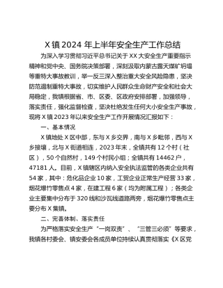 X镇2024 年上半年安全生产工作总结