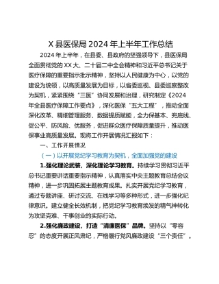 X县医保局2024年上半年工作总结
