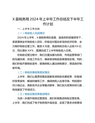 X县税务局2024年上半年工作总结及下半年工作计划