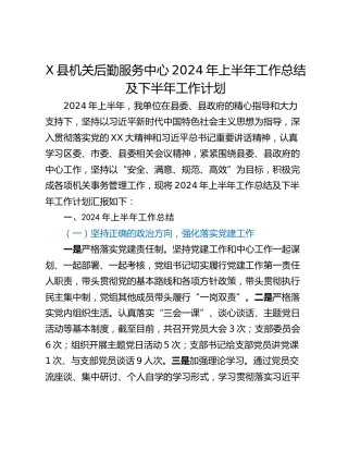 X县机关后勤服务中心2024年上半年工作总结及下半年工作计划