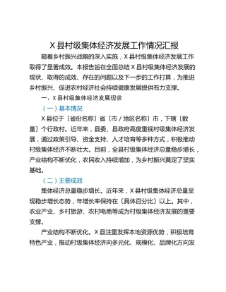 X县村级集体经济发展工作情况汇报