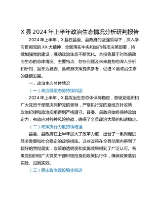 X县2024年上半年政治生态情况分析研判报告