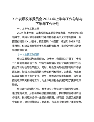 X市发展改革委员会2024年上半年工作总结与下半年工作计划