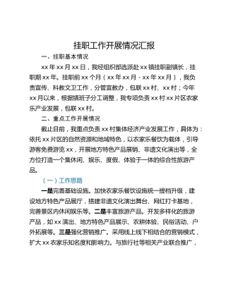 挂职工作开展情况汇报